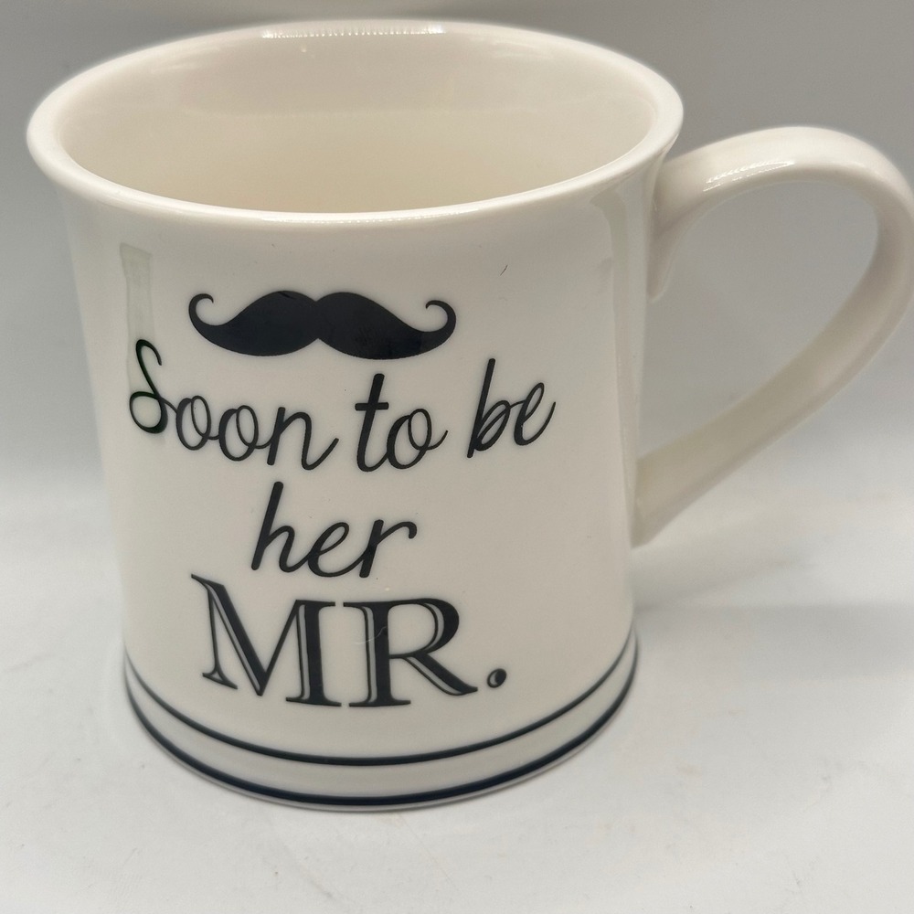 Home Essentials Soon To Be Her MR Mustache Coffee Mug White Navy Blue Stripe